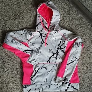 White camouflage sweatshirt with hot pink accent